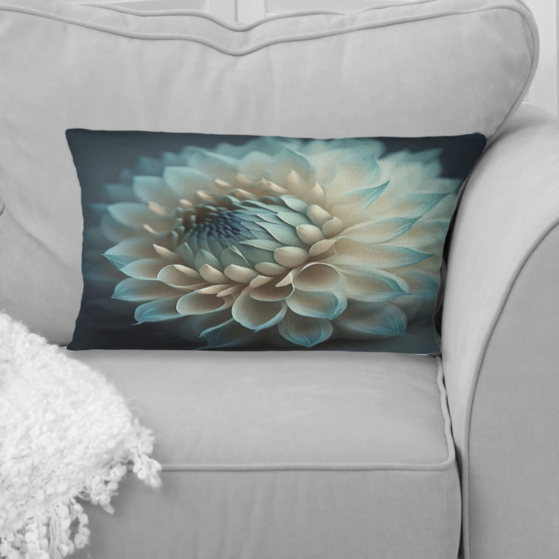 Fleurs bleues et blanches Dahlia V - Coussin décoratif imprimé Dahlia
