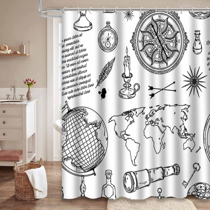 Rideau de douche Steampunk Compass, L 72 po x l 72 po