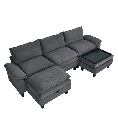 118” U-Shaped Living Room Corduroy Sofa Modular Set