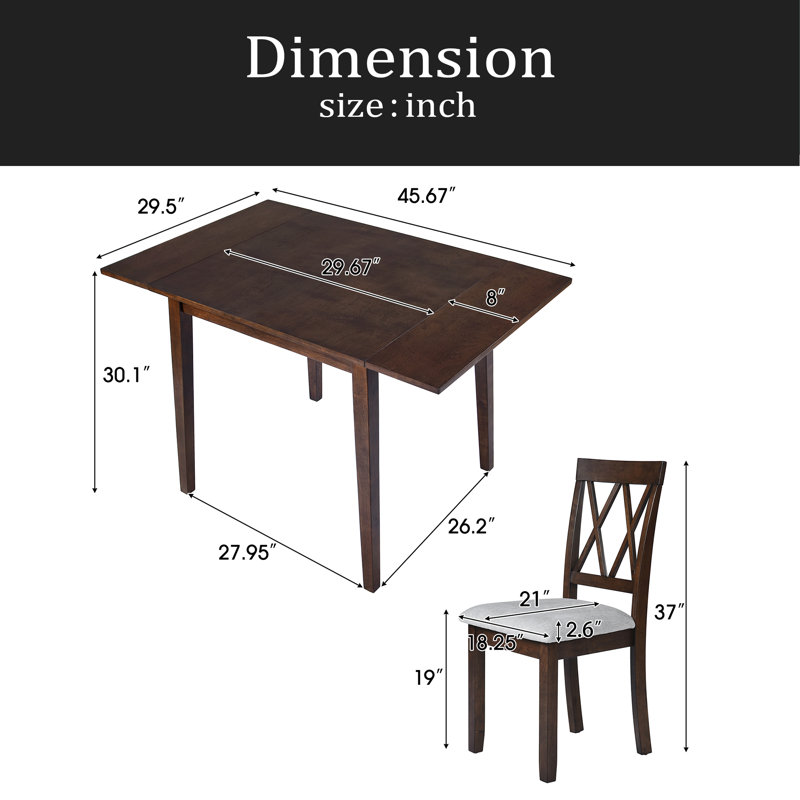 Ensemble de salle à manger 3 pièces avec table à abattants et 2 chaises rembourrées, ensemble de salle à manger pour petits espaces