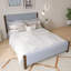 Base de lit tapissier moderne avec tête de lit capitonnée et pieds en bois massif de style moderne Mid-Century-109686824