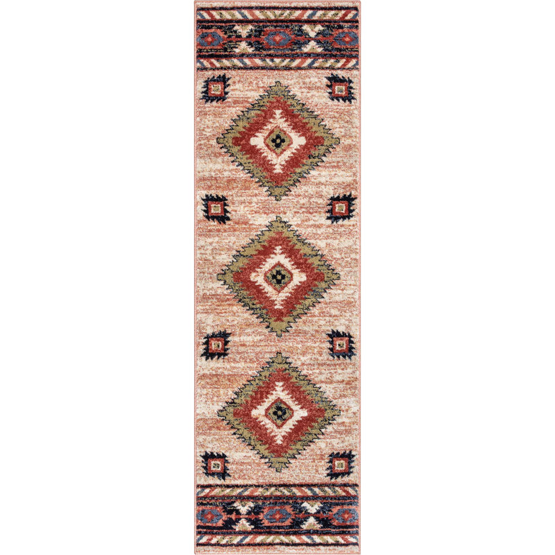 Lorelee Moroccan Southwestern Beige Rust Area Rug, Runner 2'3" x 7'3"