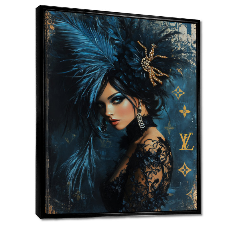 «Always Match Your Make Up To Your Feathers» - art mural femme cabaret, H 32 po x l 24 po, Cadre flottant noir