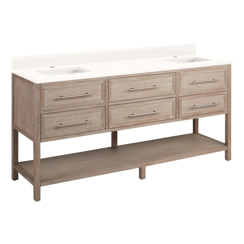 72" Robertson Double Bathroom Vanity Set with Rectangular Undermount Sinks, Arctic White Quartz, Single-Hole Centered