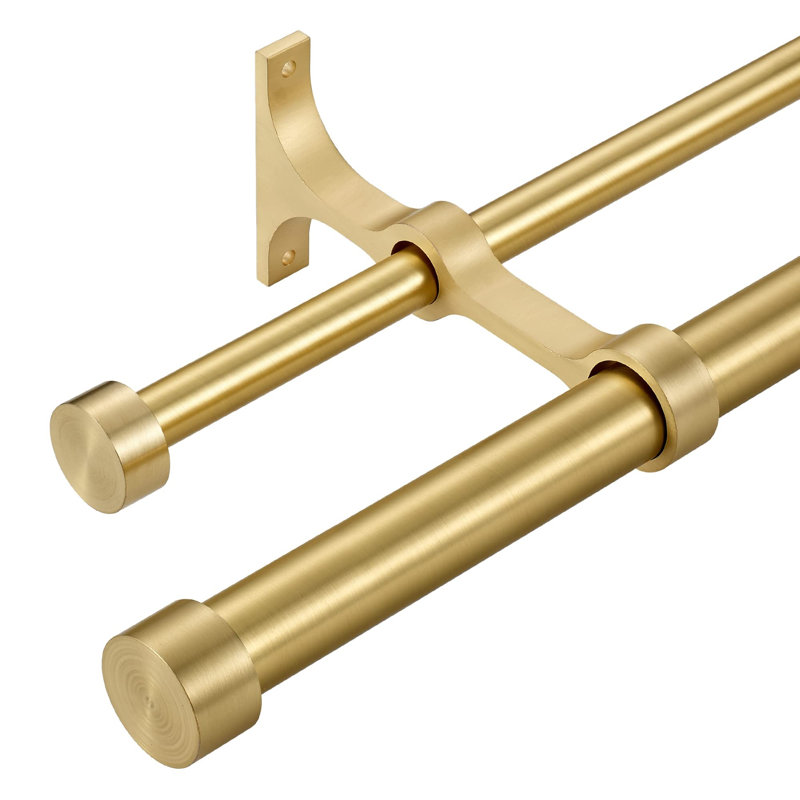 Tringle à rideaux double avec embouts en aluminium et supports de fixation complets, Taille: 72 à 144 po, Laiton