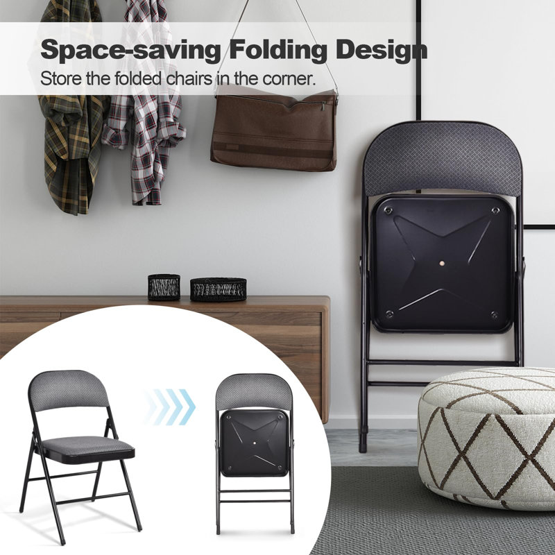 Black Ergonomic Fabric Padded Folding Chair Set