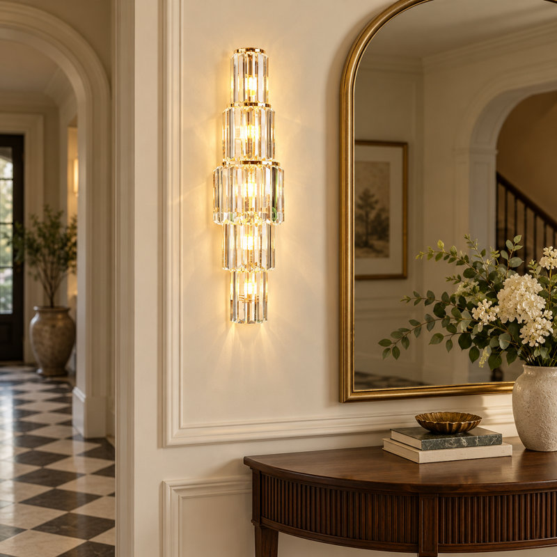 Crystal and Copper LED Corner Wall Light