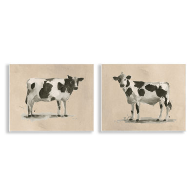 «Beige Holstein Cow Portrait», ensemble de 2 plaques murales par June Erica Vess