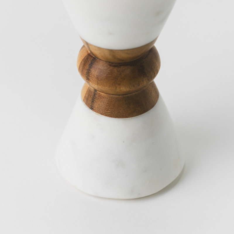 Mela Artisans Heirloom Marble & Acacia Candleholders