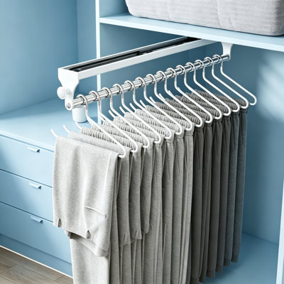 Pull Out Closet Rod Set of 2, 15.7 Inch Heavy Duty Pants Rack Adjustable Clothes Hanger Rail for Wardrobe Closet Storage