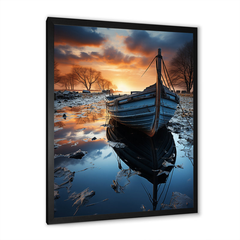 Allemagne, Allemagne, cieux hollandais, bateau sur toile, H 20 po x l 12 po x P 1 po, Cadre photo noir