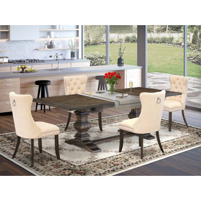 5 Piece Dining Table Set Contains a Rectangle Wooden Table with Removable leaf and 4 Chairs, Jacobean