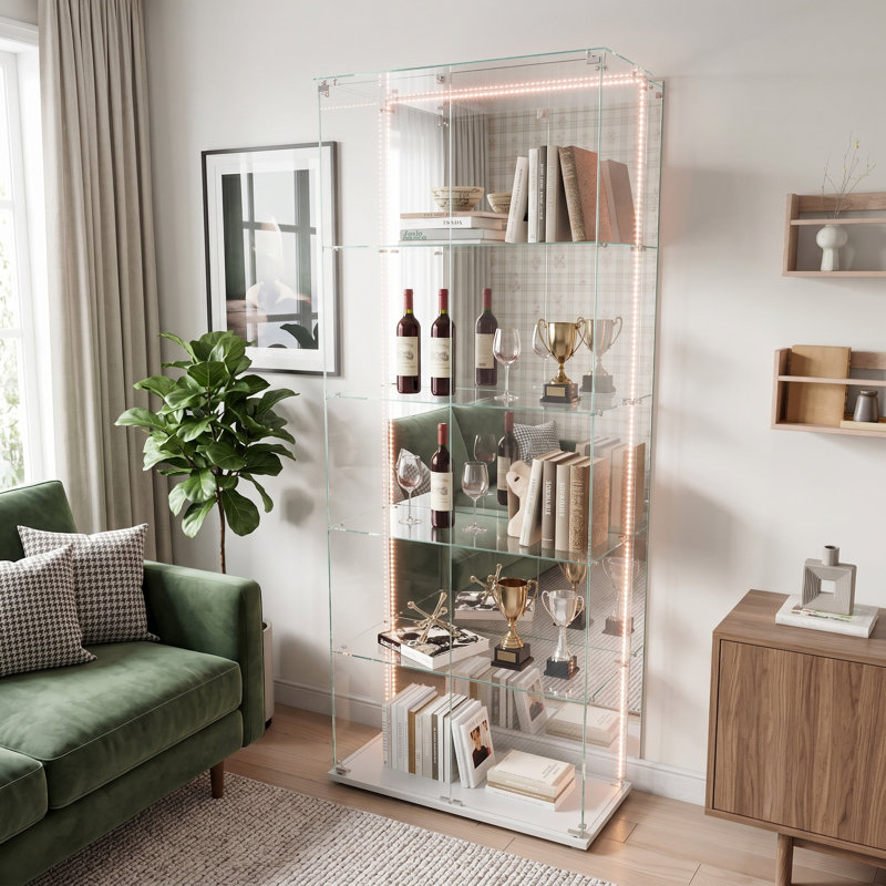 Glass 80 cm W Display Cabinet, White