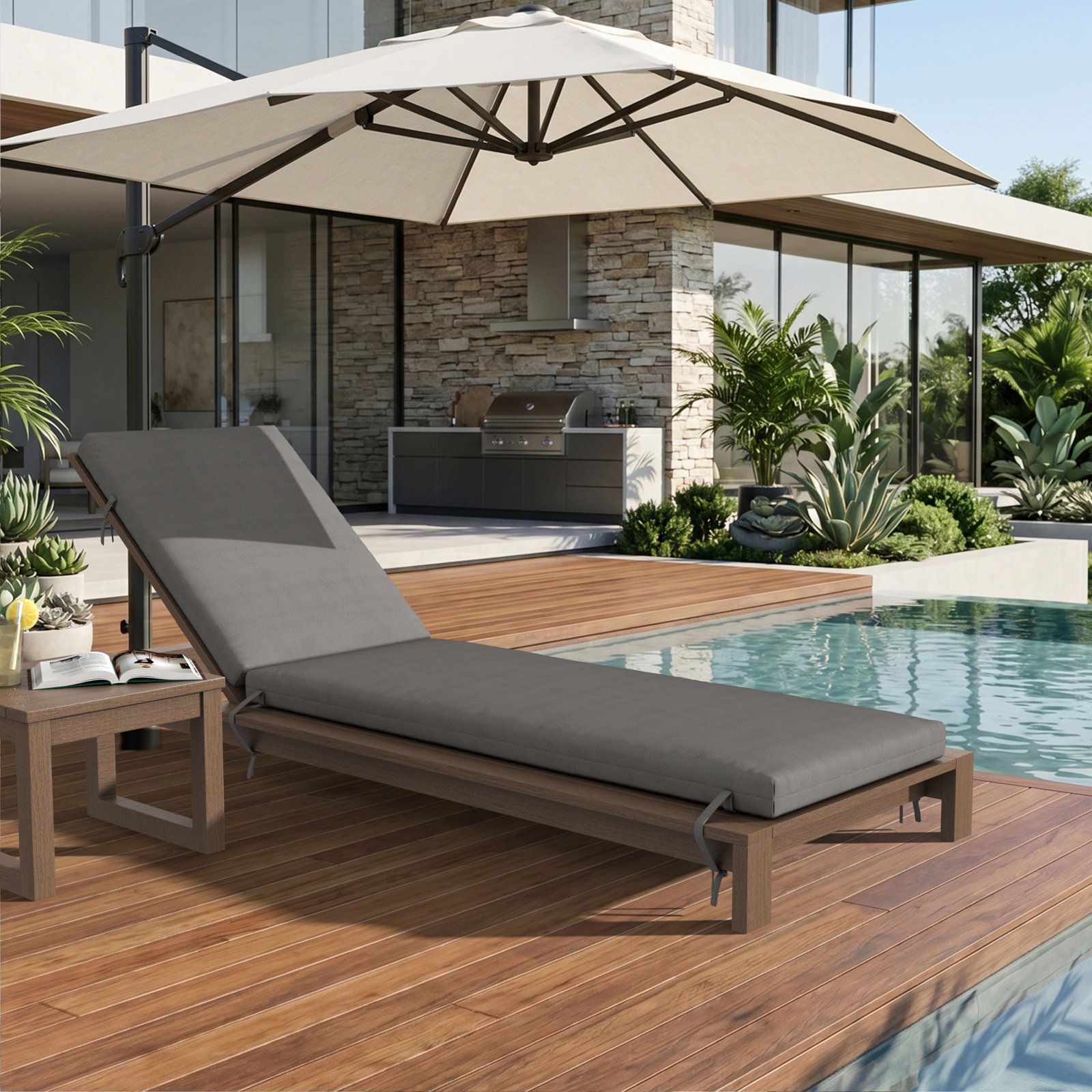Lani Sunbrella Outdoor Chaise Lounge Cushion, 25" W x 79" D, Sunbrella Bliss Smoke