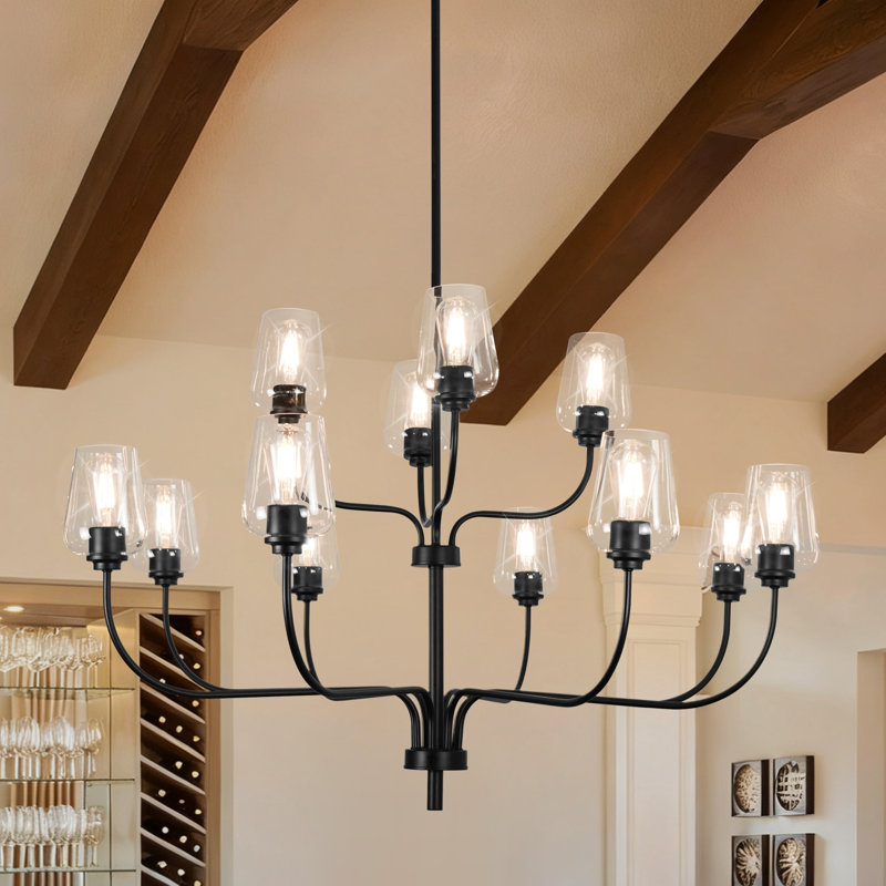 12-Light Black Chandelier Modern Chandelier Glass Chandelier Traditional/Classic Chandelier For Living Room