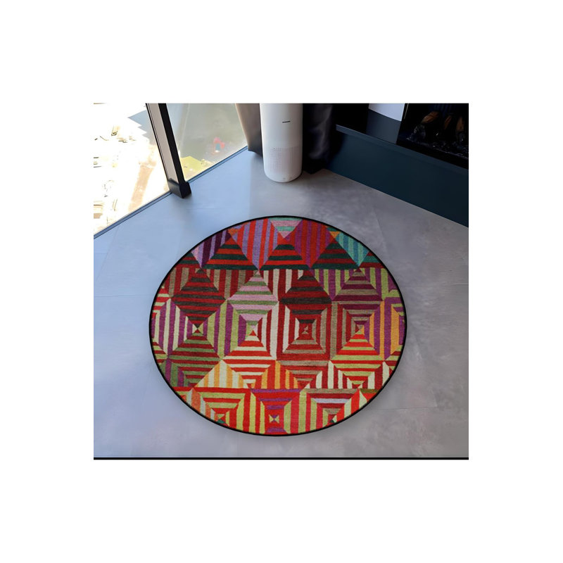 Tapis décoratif multicolore à motif géométrique traditionnel lavable à la machine, Rond 3 pi 3 po