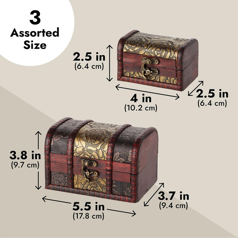 Ensemble de coffre à trésor en bois - 3 boîtes gigognes