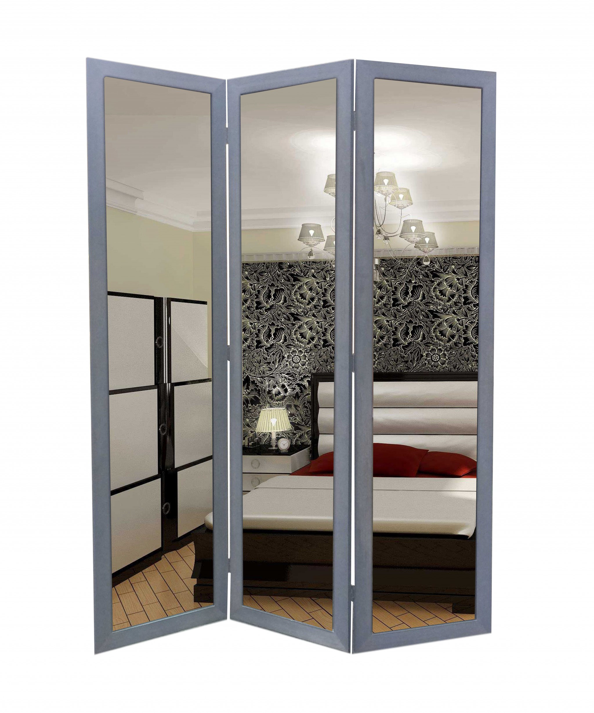 50 X 69 Gray Glass & Wood Mirror Screen 50 X 69 Gray Glass & Wood Mirror Screen