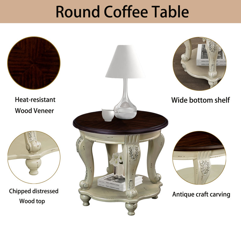 Table de bout ronde 22 pouces deux tons, Beige