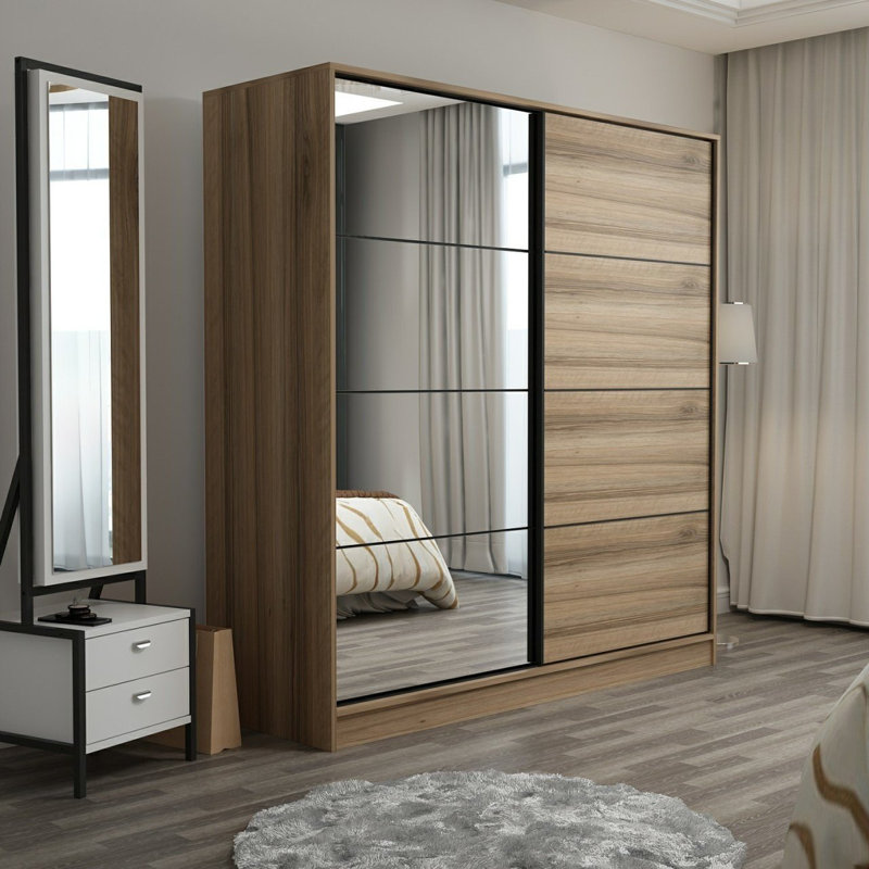 Armoire-penderie 2 portes avec 2 tiroirs, Blanc / Dore