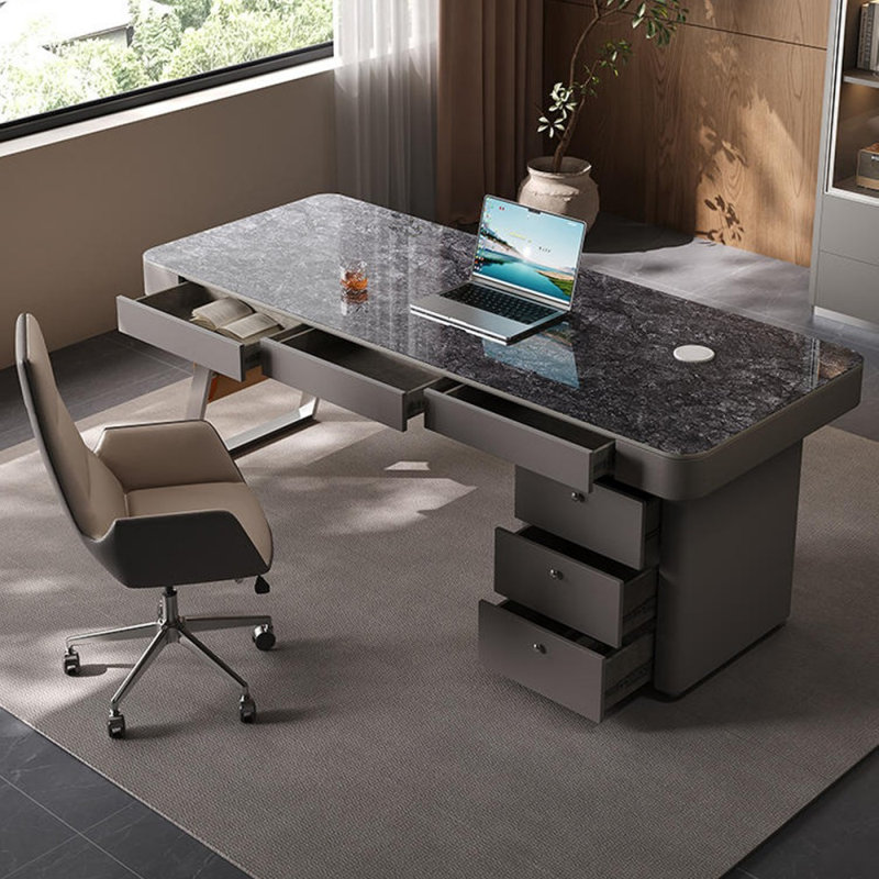 Bureau rectangulaire à 6 tiroirs en bois massif et manufacturé, H 29,53 po x l 55,12 po x P 27,56 po