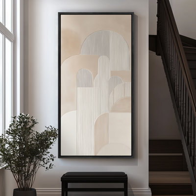 Neutral Archway Shapes Contemporary Geometric Design - Large Framed Canvas Master Bedroom Wall Art Print