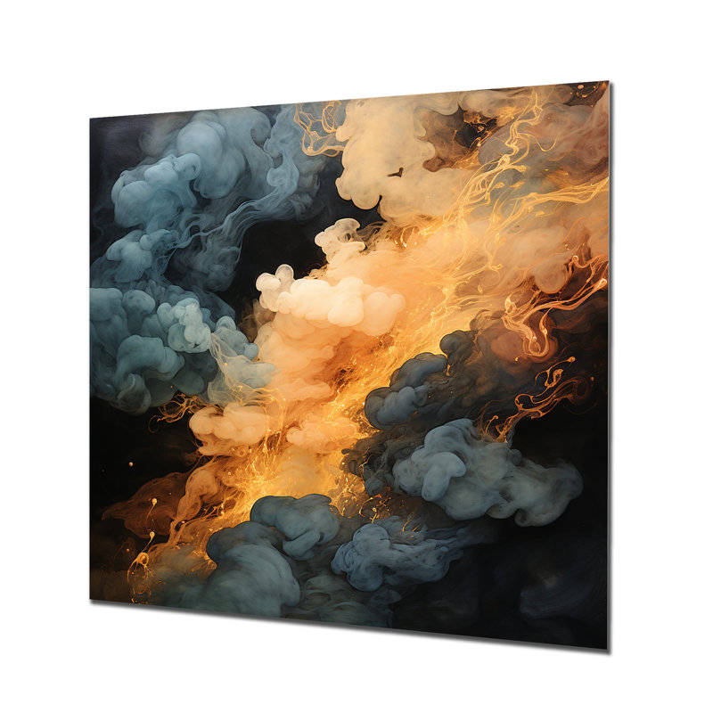 «Grey and Orange», impression d'art mural abstrait en métal, H 36 po x l 36 po