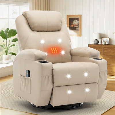 Recliner Chair,Recliner With Heat And Massage, 360°Swivel Recliners, Rocker Recliner With Cup Holders And Side Pockets