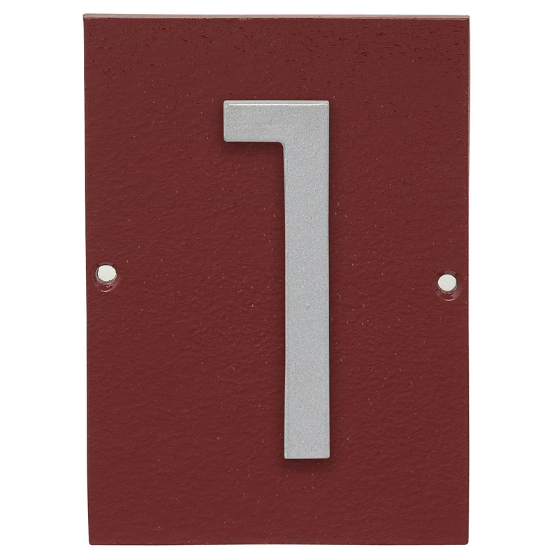 Plaque d’adresse murale sur 1 ligne flottante, Argent, Rouge brique, Oui