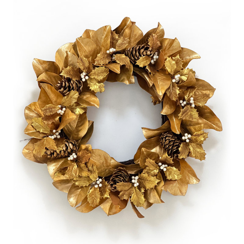GOLDEN MAGNOLIA LEAF WREATH
