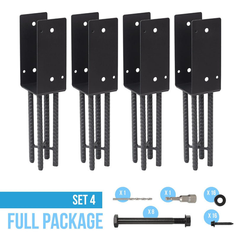 Support de poteau en métal robuste en forme de U, 4 po x 4 po (interne 3,5 po x 3,5 po)