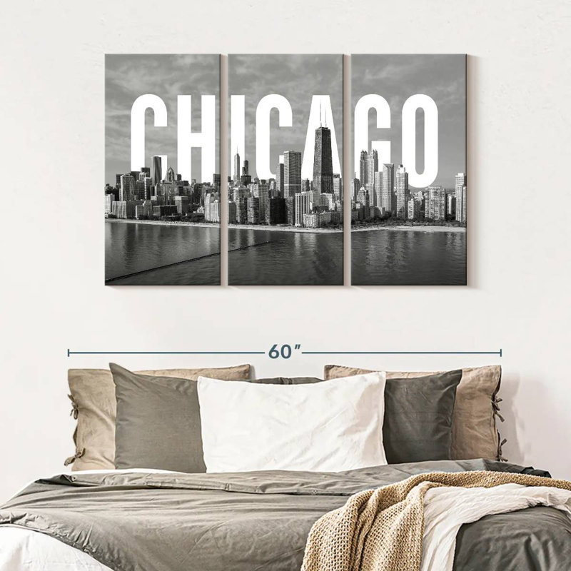 Impression sur toile monochromatique de Chicago, H 32 po x l 50 po x 1,25 po