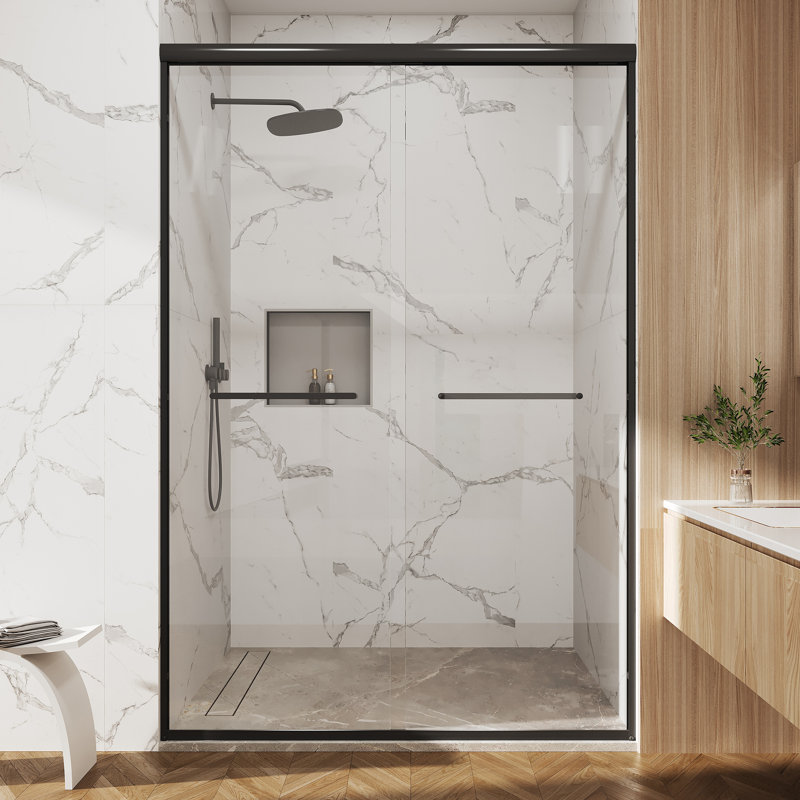 60"W x 72"H Double Sliding Shower Door Aluminum Alloy Material Matte Black Finish 0.24" Tempered Glass Shower Door