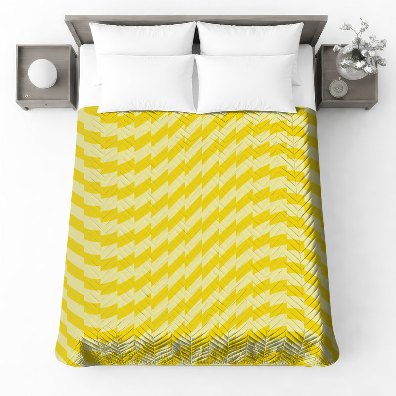 Couvre-lit matelassé à illusion optique jaune toutes tailles, Twin