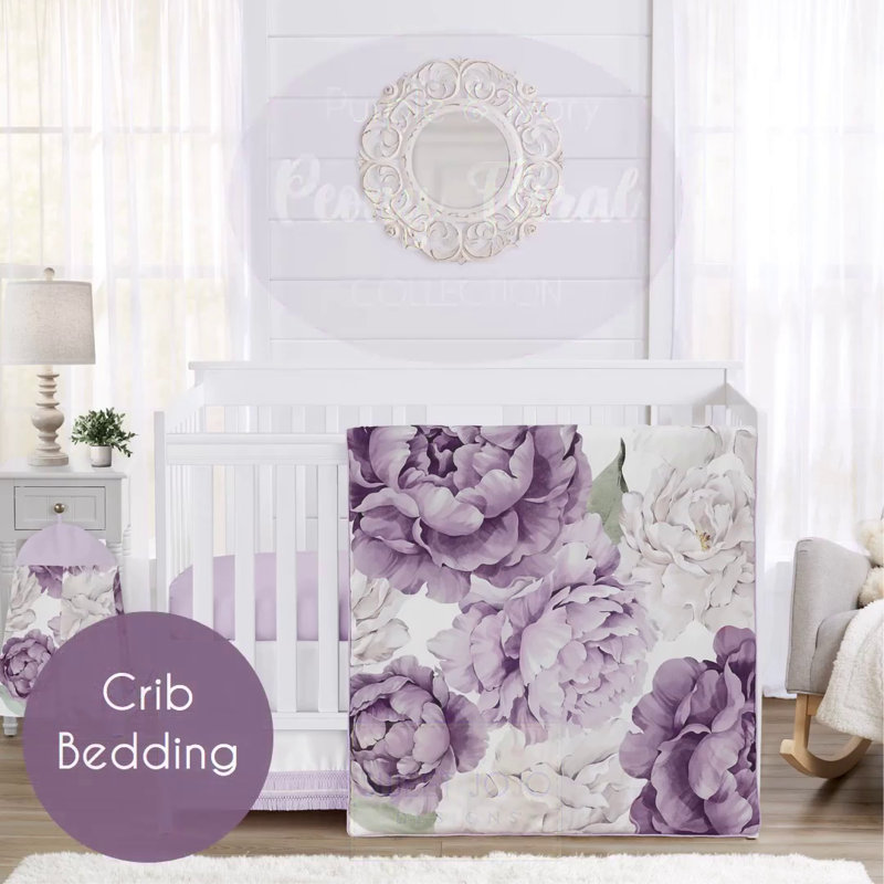 Lavender and Ivory Floral Microfiber Mini Crib Sheet Set