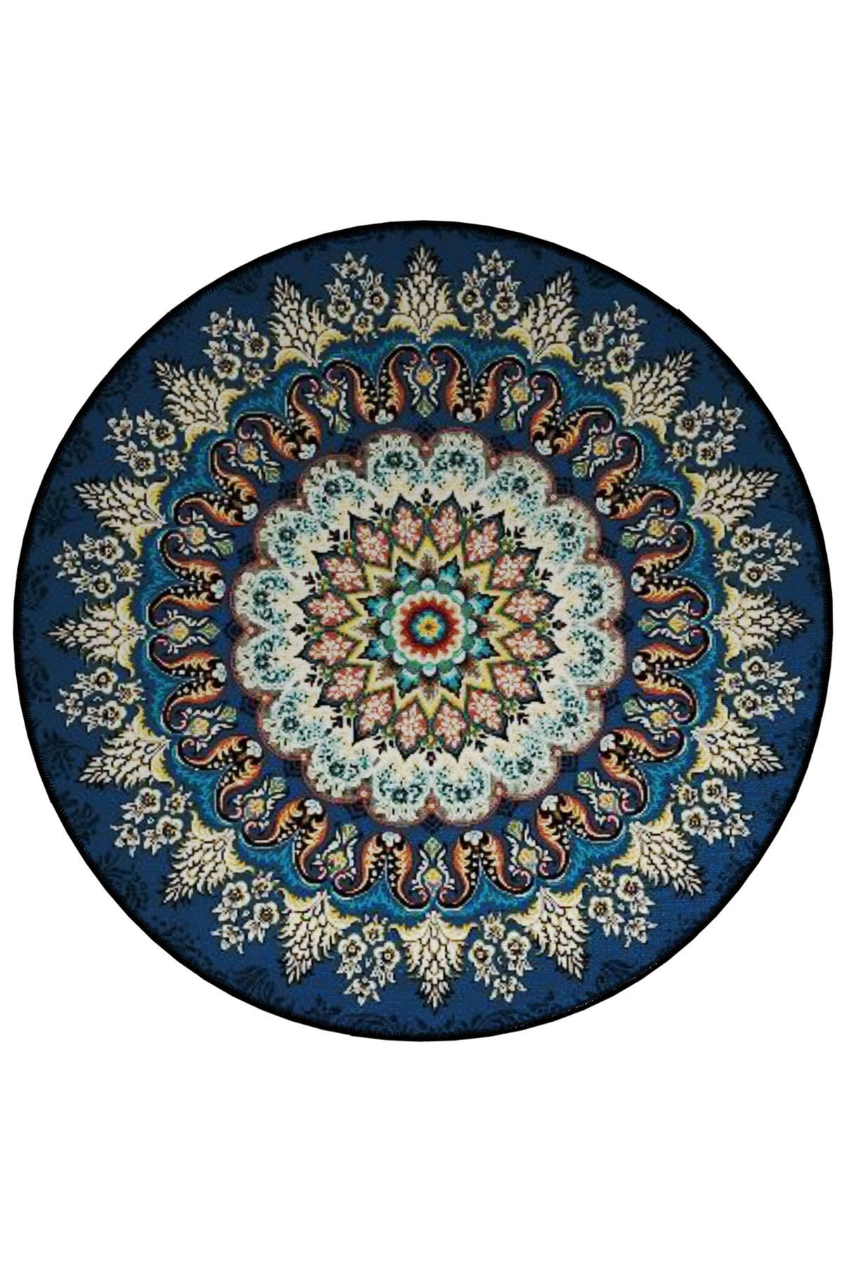 Round Rug With Patterns Hokku Designs Round Navy Antique Pattern Detailed Woven Base Modern ...