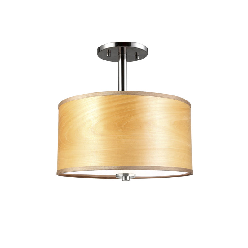 Smeralda Semi Flush Mount, White, Satin Nickel, Medium, 7"H x 15"W x 15"D