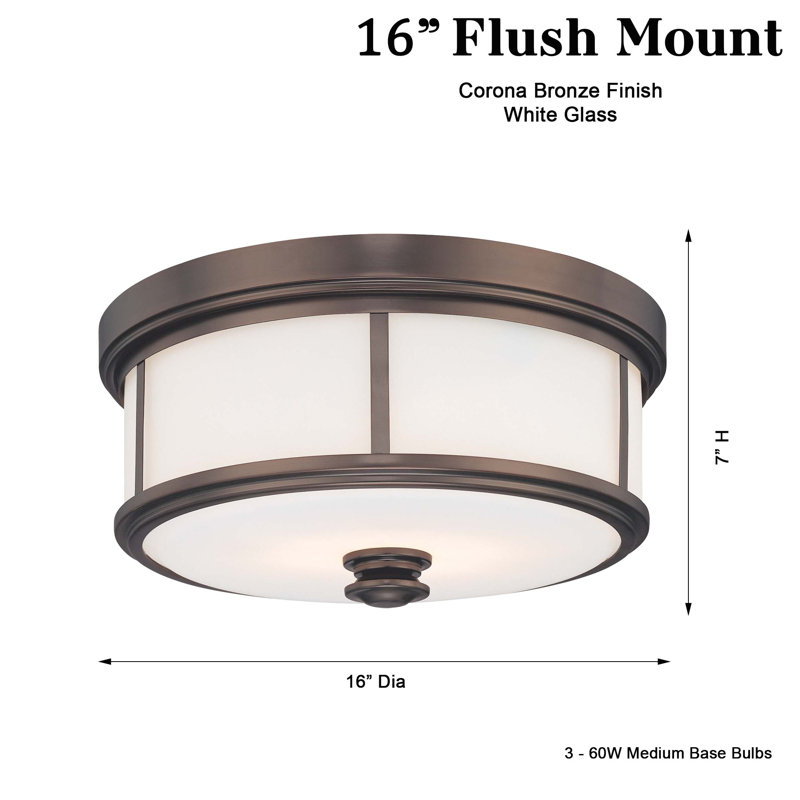 Wilcher Glass Flush Mount, 7" H x 16" W x 16" D, Harvard Court Bronze