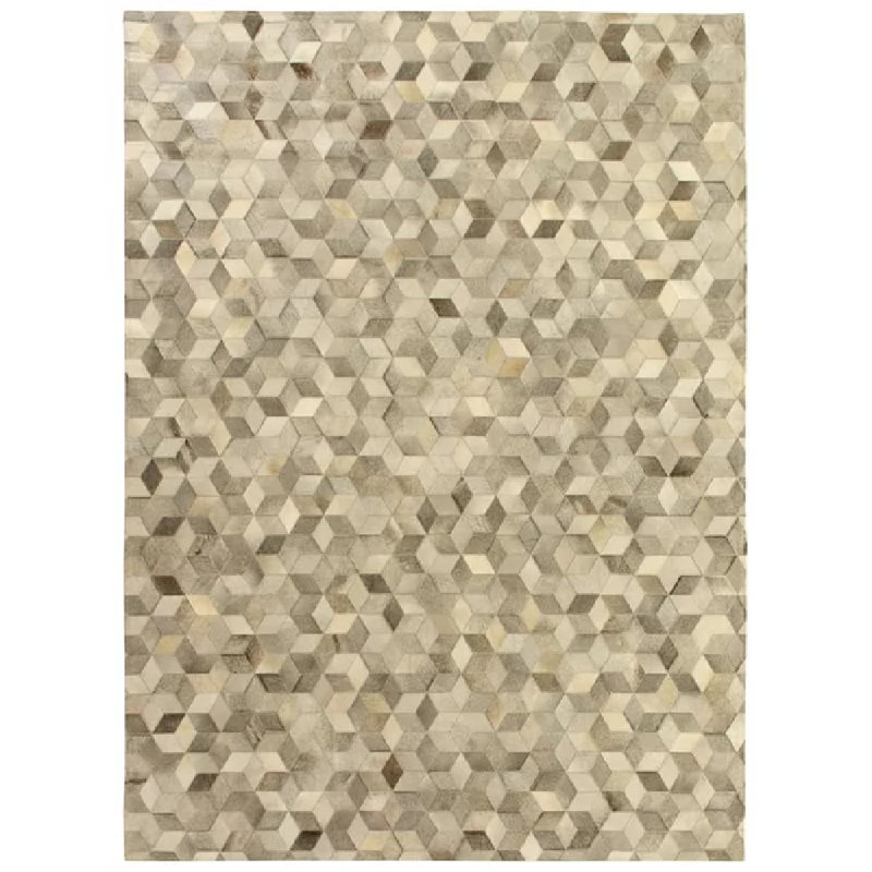 Natural Hide Cowhide Geometric Area Rug in Silver, Rectangle 9'6" x 13'6"