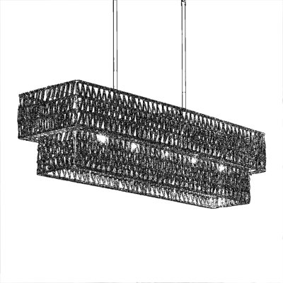 Hand Woven Rattan Linear Chandelier With 6 Lights, Double Layer Boho Pendant Light Fixture For Dining Room Kitchen Island Farmhouse Living Room