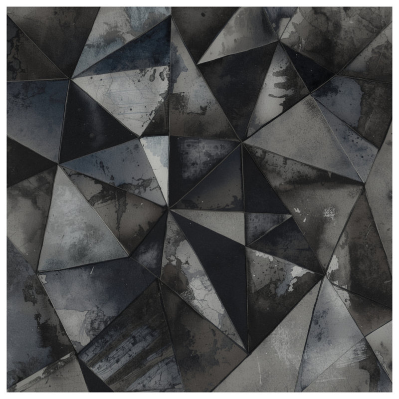 Tapis de bain géométrique à triangles noirs et gris, L 34 po x L 21 po