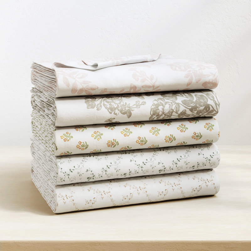 100% Turkish Cotton Flannel Floral Sheet Sets, Winter Vines Tan Floral, Queen Sheet Set with 2 Pillowcases