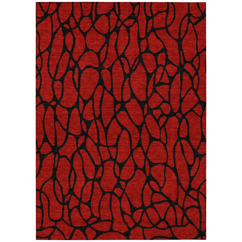Elowira Red Washable Indoor-Outdoor Rug - , 5' x 7'6"