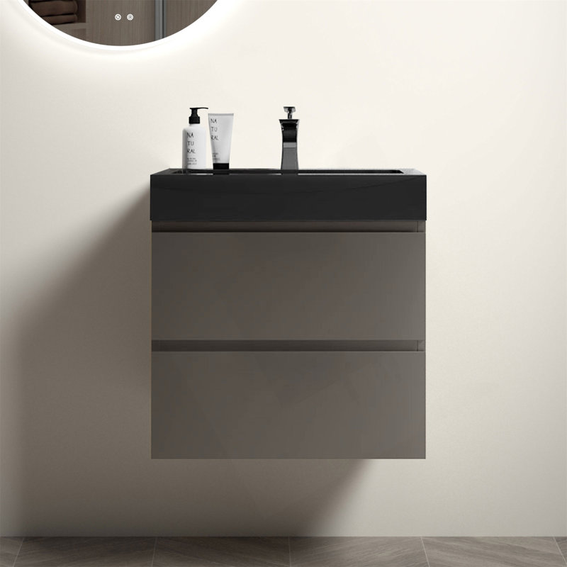 Meuble-lavabo flottant mural 24 po avec lavabo, Gris, 24", Noir