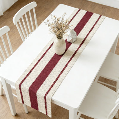 Farmhouse Woven Table Runner For Kitchen And Dining Table Decor, Holiday And Seasonal Home Party Decoration, Durable Polyester Cotton Blend