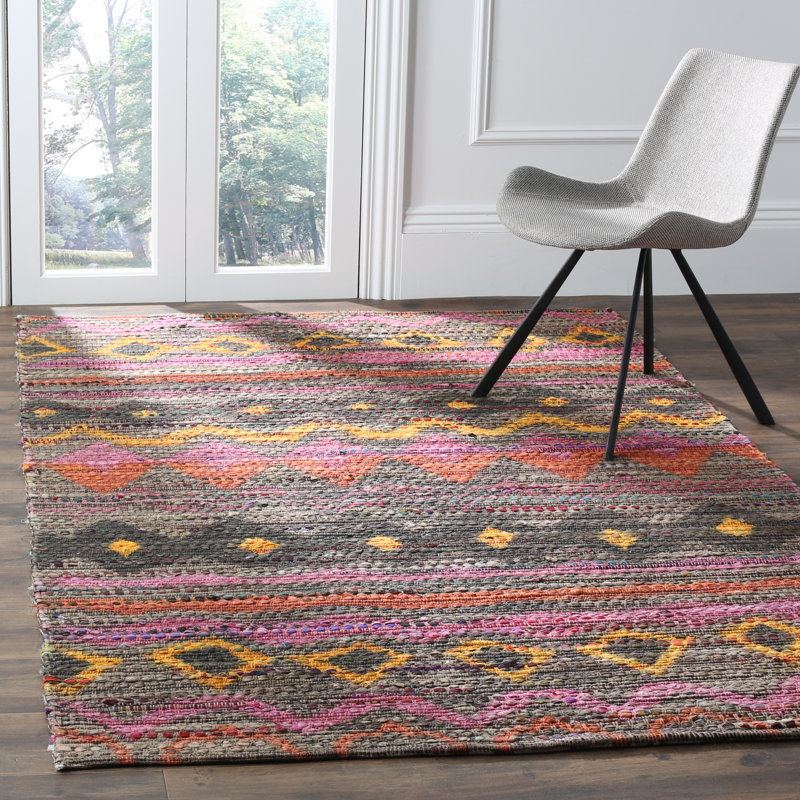 Tapis géométrique en coton tissé à la main Burrell Cedar Brook, Rectangle de 5 pi x 8 pi