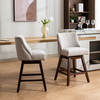 Counter Height Swivel Bar Stools, 2 , 26'' Seat, Fabric, 360-degree Swivel, Comfortable Foam And Steel Spring Filling H , Of 2, Upholstery, Curved Back For Optimal Comfort, Inner Filled Seat