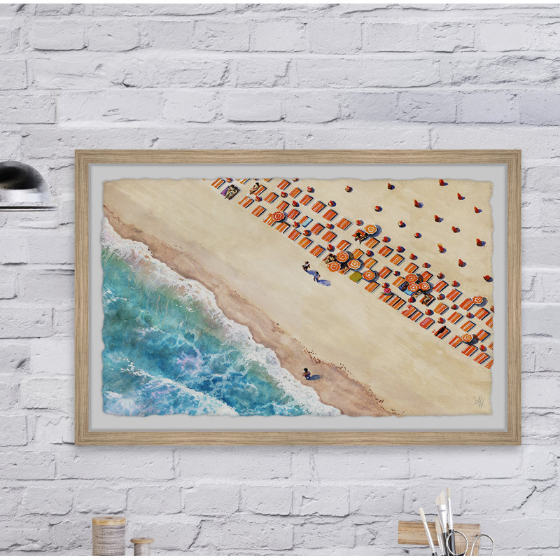Beach Blanket Rows 1 Piece Single Picture Frame Painting, 20cm H x 30cm W x 3.81cm D