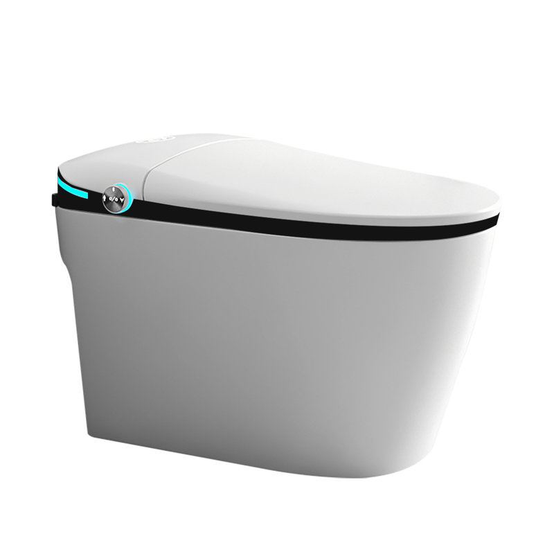 Bidet de toilette de luxe intelligent - Ouverture / fermeture automatique, capteur de pied, chasse d'eau siphonique, siège ouvert / fermé à séchage à l'air chaud, séchage, porcelaine blanche, chasse d'eau, télécommande