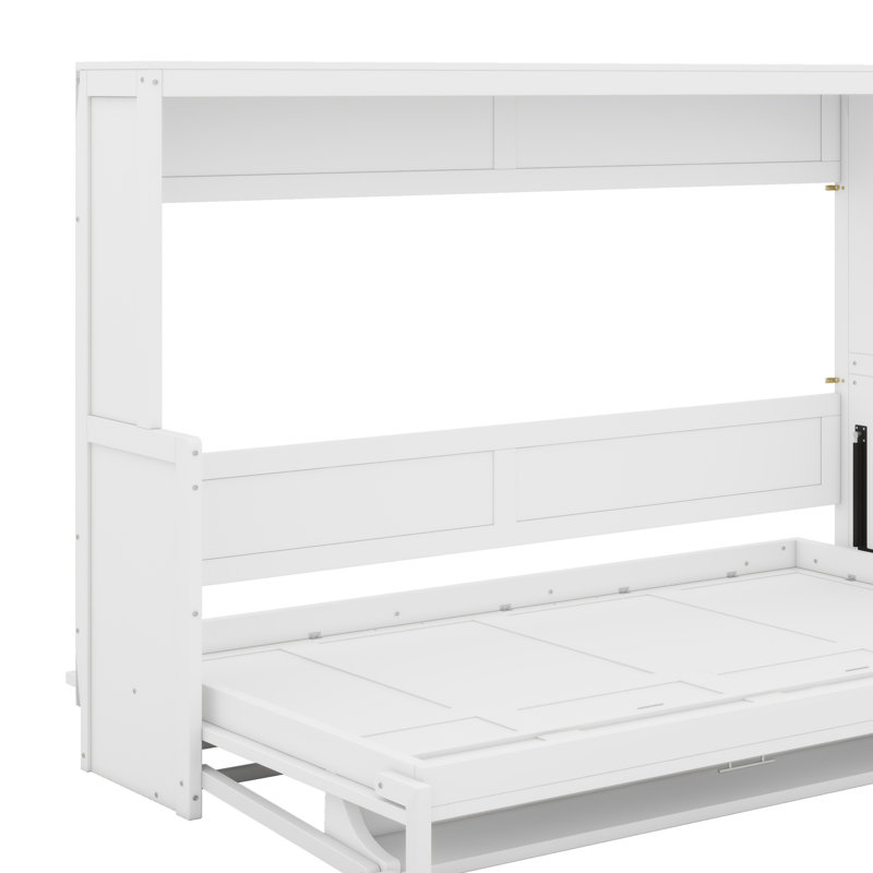 Lit escamotable avec élévateur hydraulique et bureau, Lit double, blanc